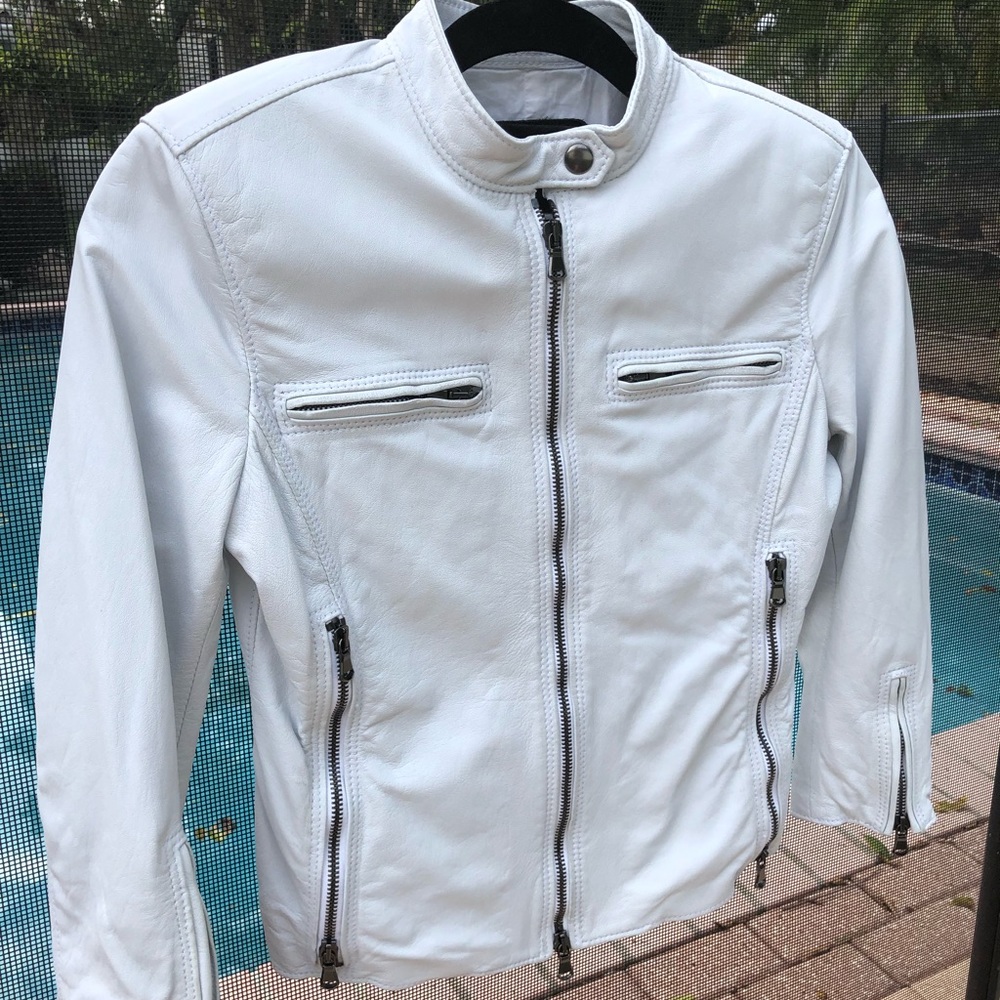 R13 Cafe Racer Leather Jacket in White Size S